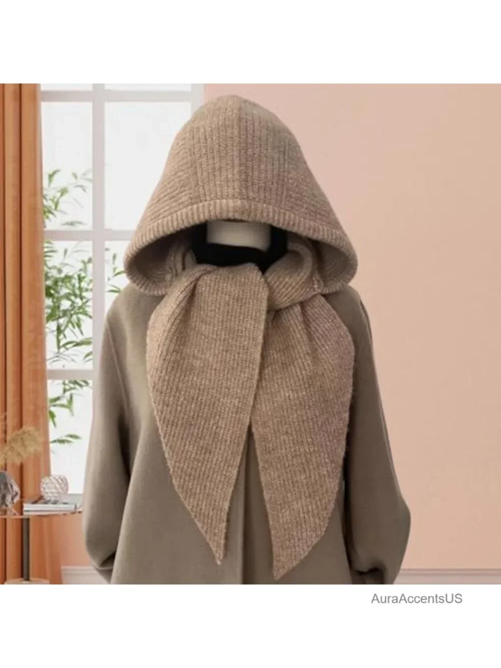 Hooded Scarf for Women Winter Knit 2-in-1 Hat and Scarf Balaclava Warm Shawl